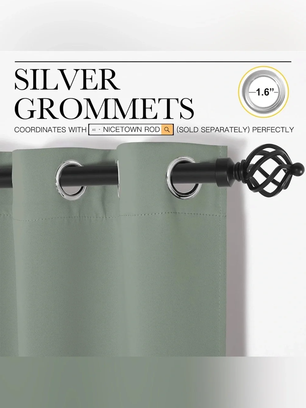 NICETOWN Blackout Curtains 37x63 Sage Green Grommet Panel New